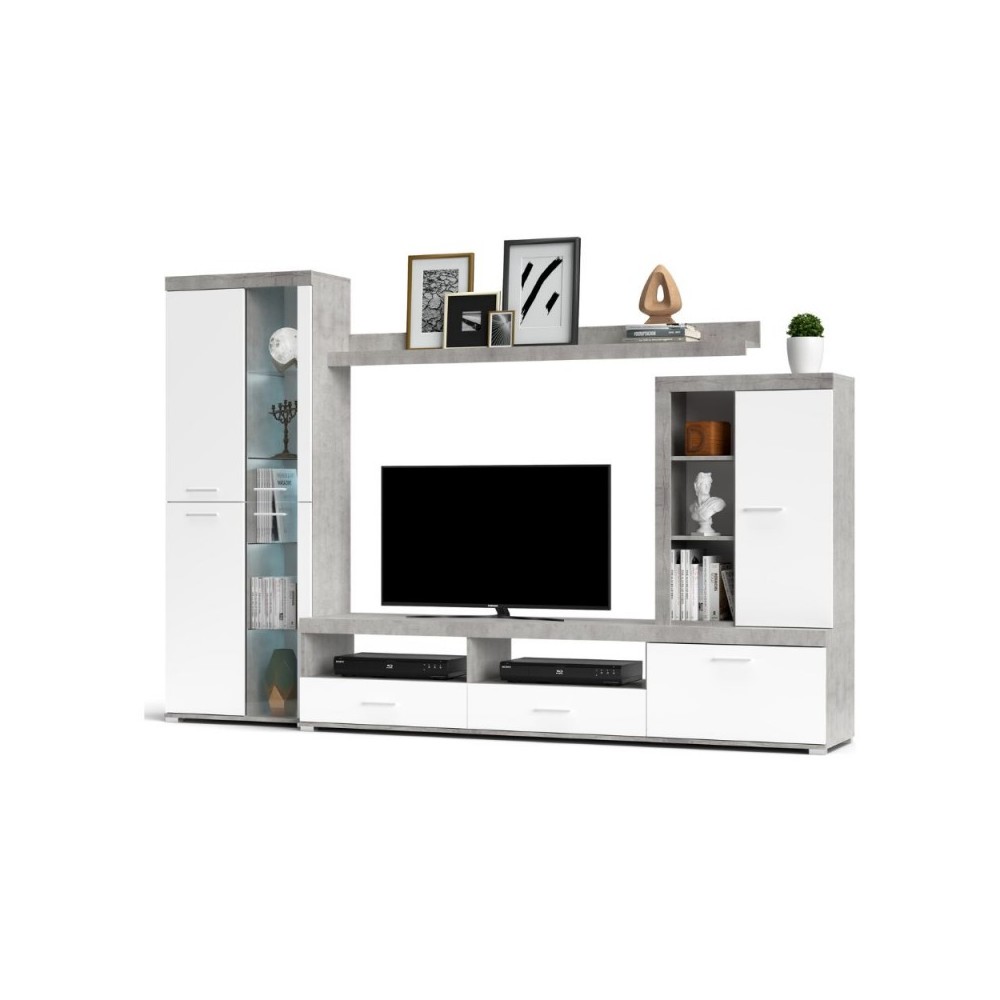 Parete attrezzata cemento e bianco Club3 330x40x215h