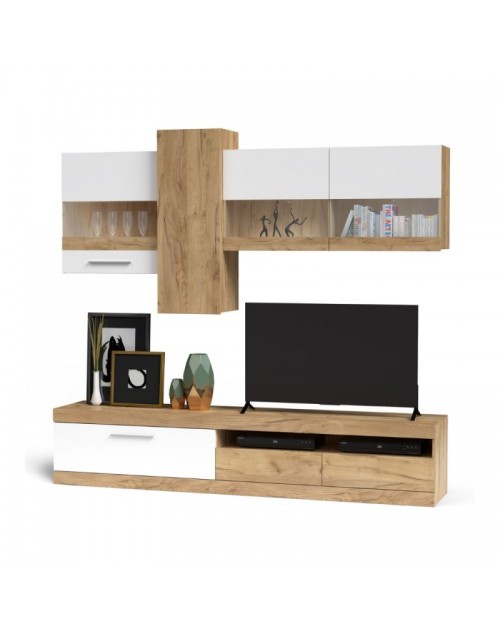 Parete attrezzata rovere e bianco Tokio 235x44,1x195h