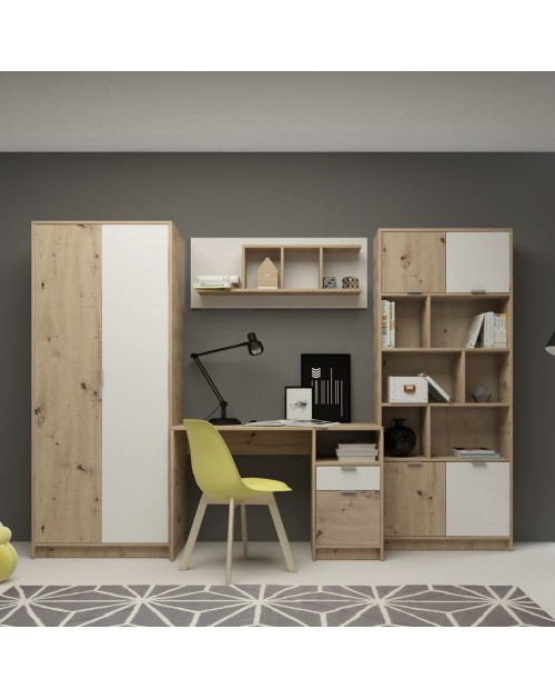 Parete attrezzata per cameretta con scrivania rovere e bianco Gap System