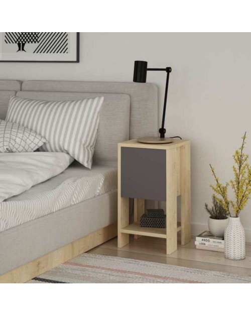 Comodino Ema rovere antracite anta ribalta 30x30x55h