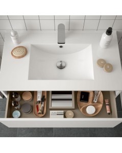 Mobile bagno sospeso bianco laccato lucido 2 cassetti 100x45x56h Claros100