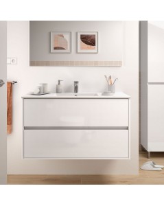 Mobile bagno sospeso bianco laccato lucido 2 cassetti 100x45x56h Claros100