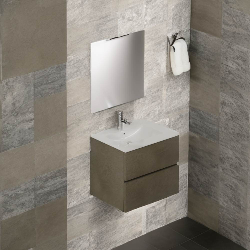 Mobile bagno sospeso argilla 2 cassetti con lavabo e specchio COMP60AR  61x46x54h