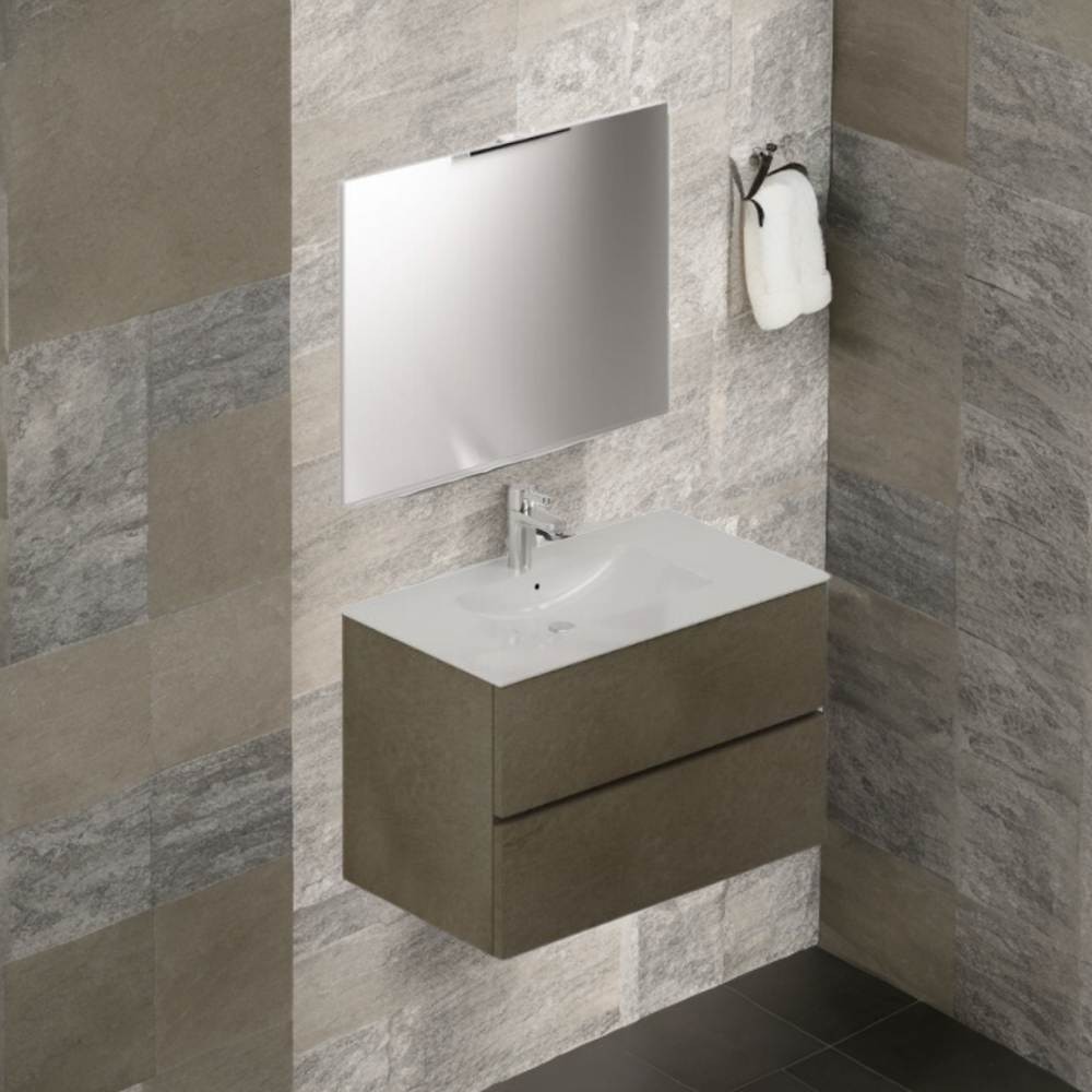 Mobile bagno sospeso 81 cm grigio 2 ante con ceramica e specchio