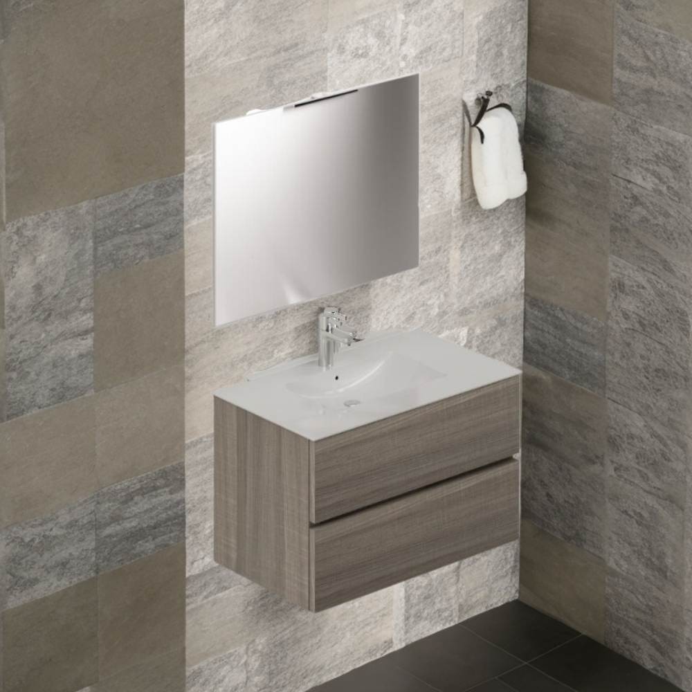 Mobile bagno sospeso olmo 2 cassetti con lavabo e specchio COMP80OL 81x46x54h