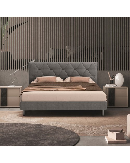 Letto matrimoniale contenitore testiera trapuntata Cody colore grigio