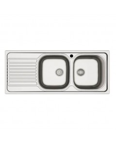 Lavello Incasso Cucina Acciaio 116x50 cm 2 Vasche e Gocciolatoio SX