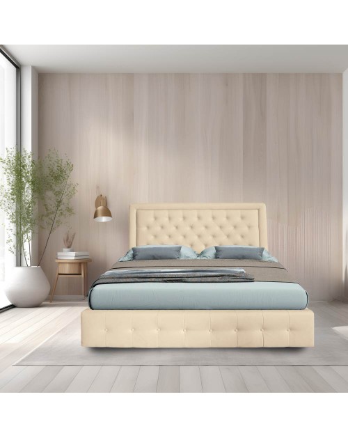Letto matrimoniale contenitore Buttonsquare champagne testiera trapuntata con cornice