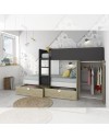 Letto a castello rovere e antracite con armadio 2 ante e cassetti