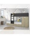 Letto a castello rovere e antracite con armadio 2 ante e cassetti