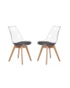 Sedia trasparente in PET con cuscino ecopelle e gambe in legno Tebe