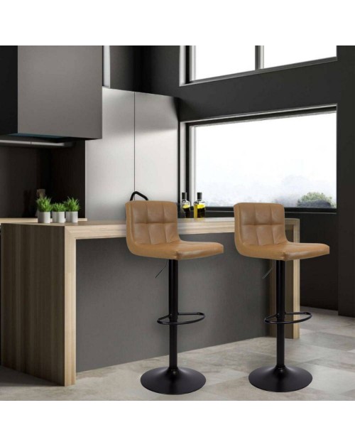 Sgabello regolabile con seduta in ecopelle ruggine e base in metallo nero opaco Mosva