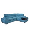 Divano letto estraibile tessuto verde acqua con penisola reversibile Lughen Roma25 280x230x85h