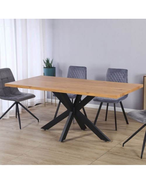Tavolo rettangolare 180x90x75 con base in metallo nero e piano in MDF rovere Puck