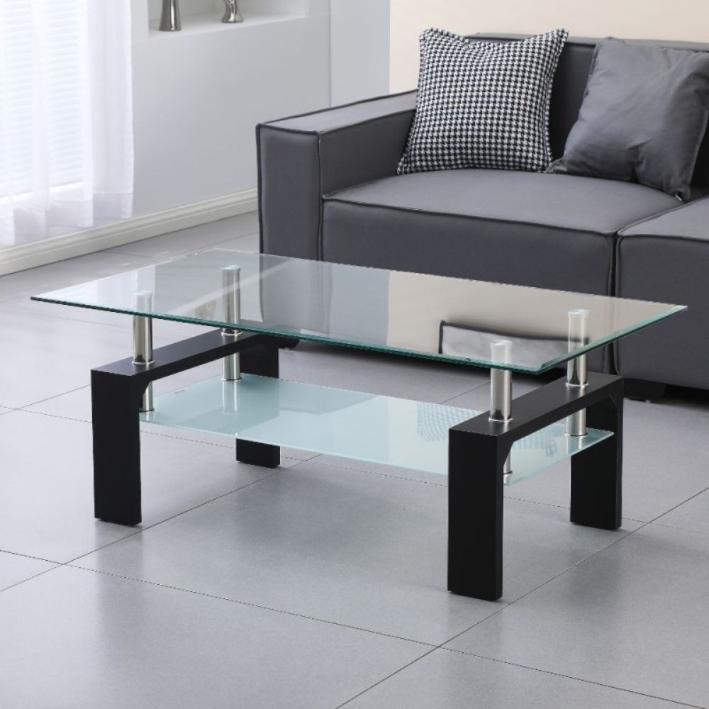 Tavolino nero con due ripiani in vetro Titania 110x60x44h