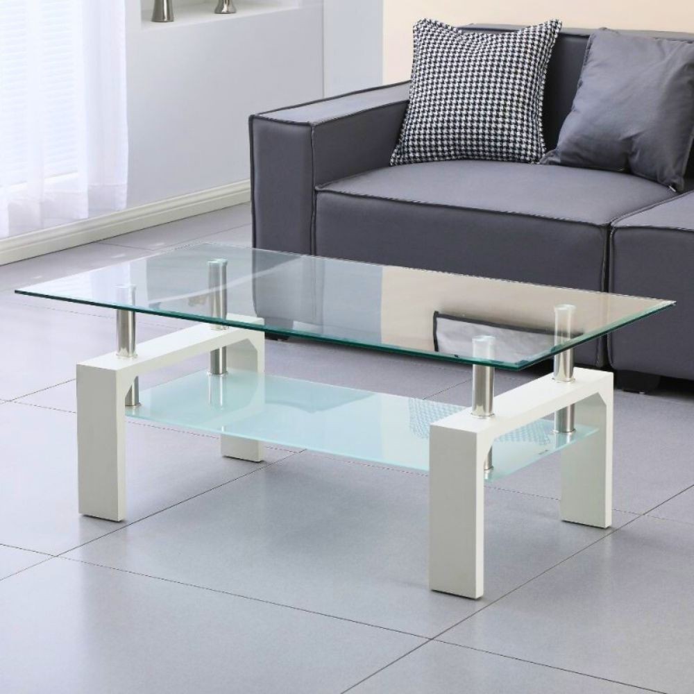 Tavolino bianco con due ripiani in vetro Titania 110x60x44h