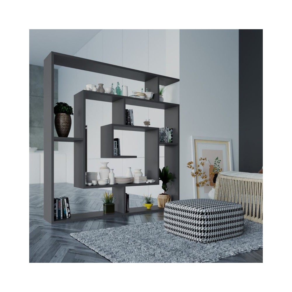 Libreria antracite con 9 ripiani Labirent 125x22x129