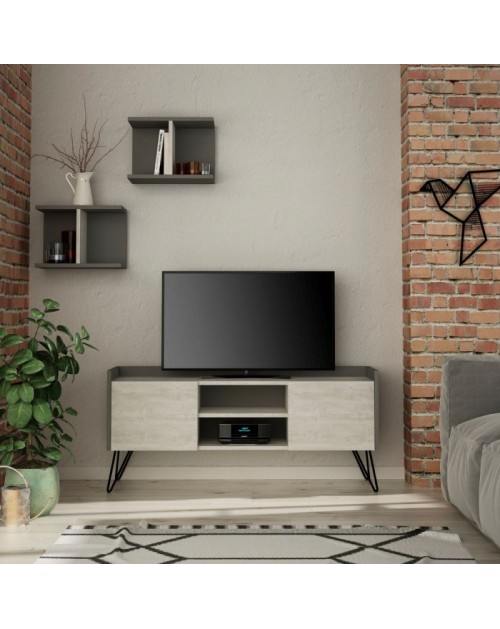 Mobile porta Tv 2 ante Klappe 125,5x33x56,5 bianco vintage e struttura antracite