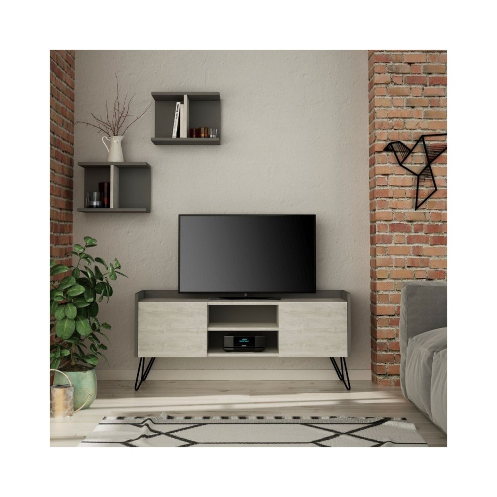 Mobile porta Tv 2 ante Klappe 125,5x33x56,5 bianco vintage e struttura antracite