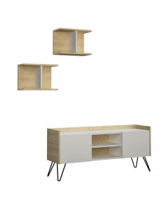 Mobile porta Tv 2 ante Klappe 125,5x33x56,5 bianco e struttura rovere
