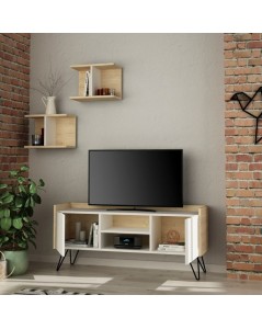 Mobile porta Tv 2 ante Klappe 125,5x33x56,5 bianco e struttura rovere