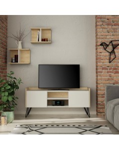 Mobile porta Tv 2 ante Klappe 125,5x33x56,5 bianco e struttura rovere