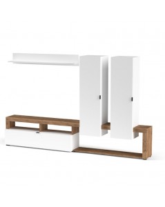 Parete attrezzata rovere tabacco e bianco Nexon 219x35x172