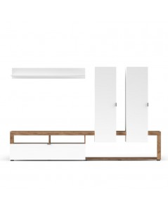 Parete attrezzata rovere tabacco e bianco Nexon 219x35x172