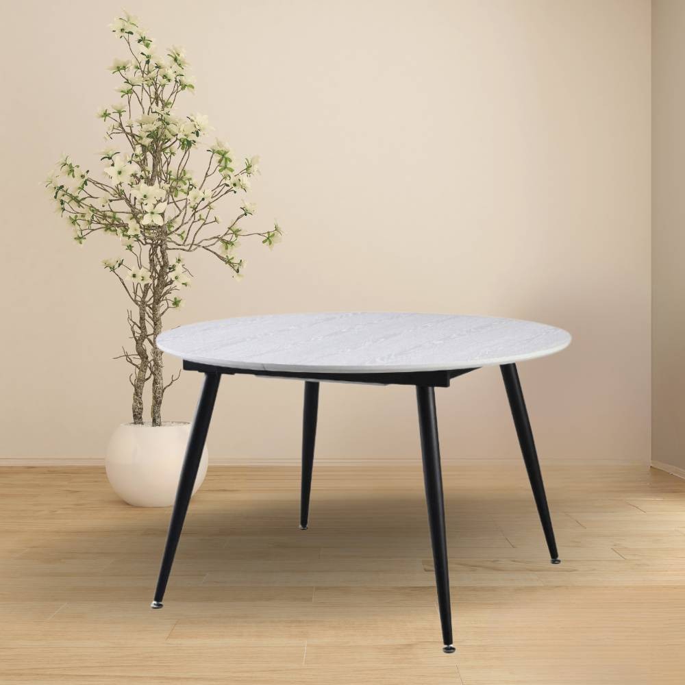 Tavolo rotondo allungabile bianco con gambe nere Cordelia 120x120x75