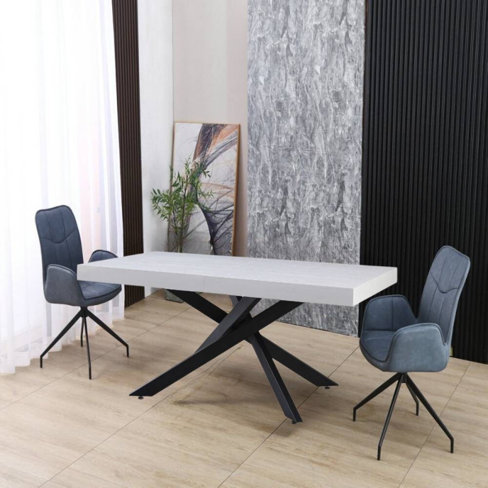Tavolo rettangolare allungabile piano bianco perla laccato e base nera Belinda 160x90x75