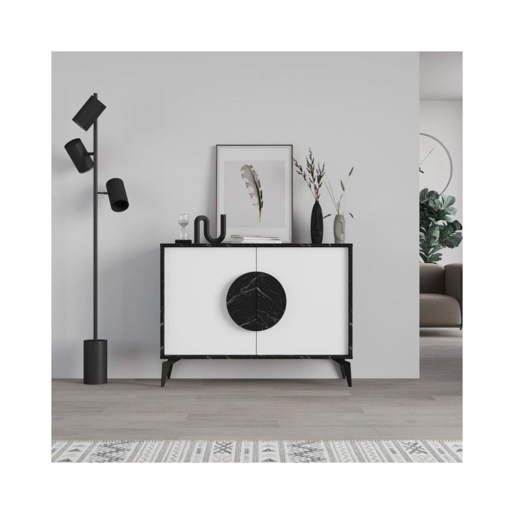 Madia 2 ante effetto marmo Gora110 colore bianco e nero 110x35,6x82
