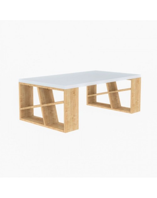 Tavolino da caffe' sollevabile 100 X 68 X 39 cm con rialzo salvaspazio  soggiorno BIANCO+ROVERE - 0F6633BO