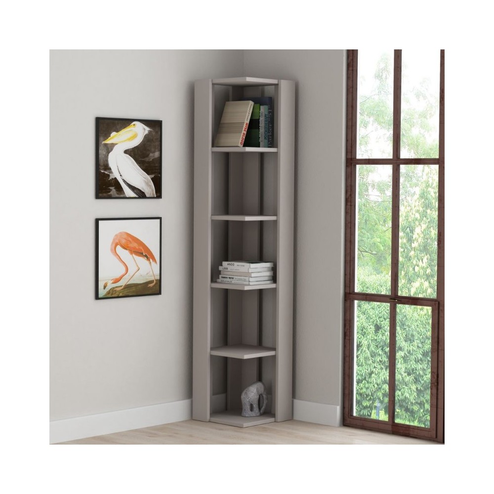 Libreria angolare Nati 5 ripiani 34x34x161 colore tortora