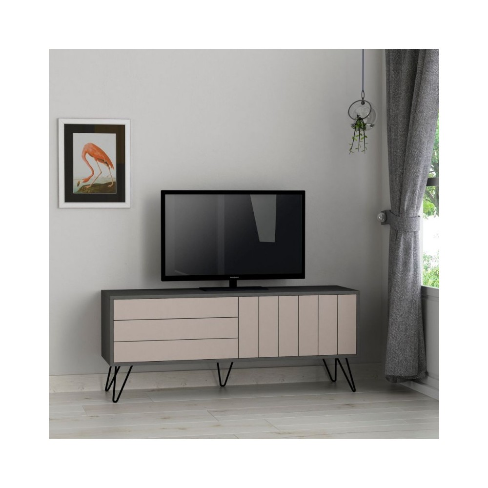 Mobile porta Tv con due ante a ribalta Piccadilly 139x36x57 colore antracite tortora