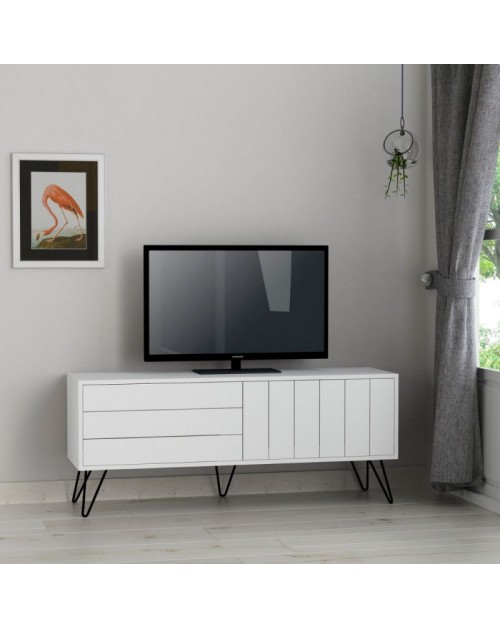 Mobile Basso Carrello Porta TV in Legno Moderno Bianco con Ruote