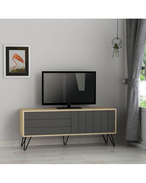 Mobile porta Tv con due ante a ribalta Piccadilly 139x36x57 colore rovere antracite
