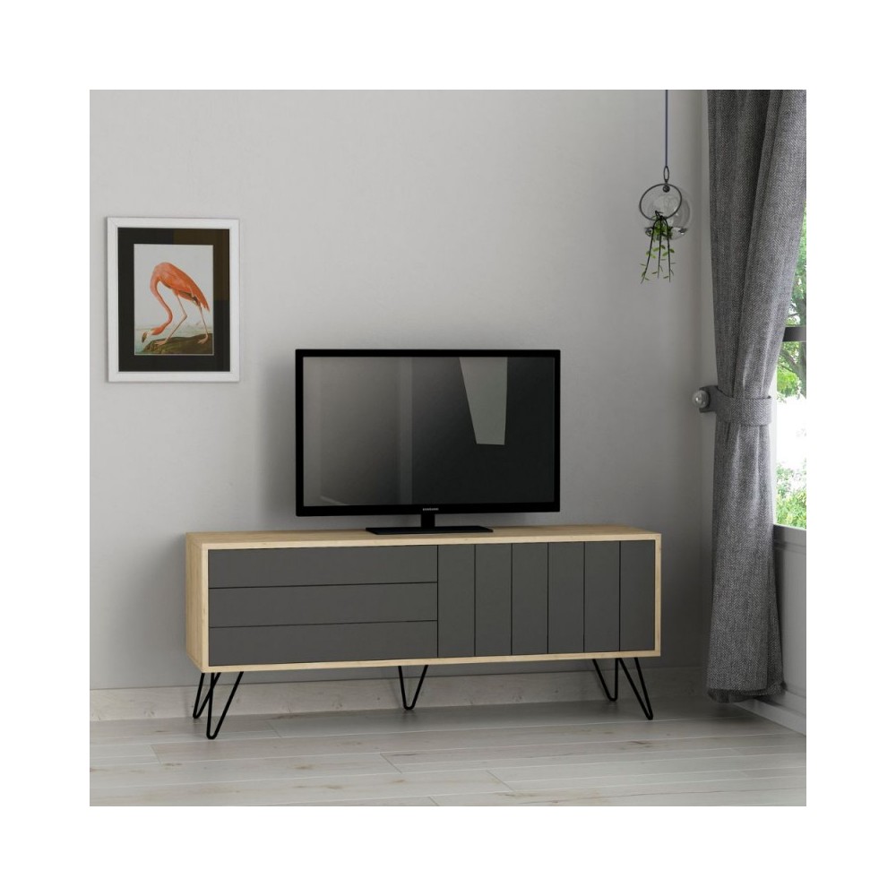 Mobile porta Tv con due ante a ribalta Piccadilly 139x36x57 colore rovere antracite