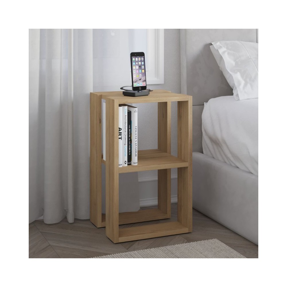 Comodino due ripiani Lonie 34x30x55h colore rovere