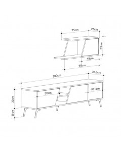 Mobile porta Tv Fiona 180X35,6X48 con mensola a parete colore rovere antracite