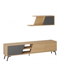 Mobile porta Tv Fiona 180X35,6X48 con mensola a parete colore rovere antracite