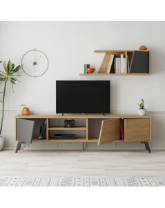 Mobile porta Tv Fiona 180X35,6X48 con mensola a parete colore rovere antracite