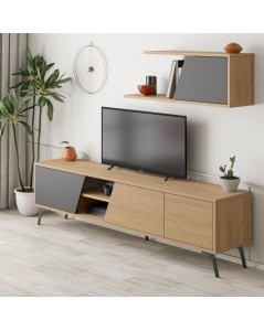 Mobile porta Tv Fiona 180X35,6X48 con mensola a parete colore rovere antracite