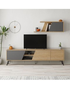 Mobile porta Tv Fiona 180X35,6X48 con mensola a parete colore rovere antracite