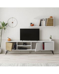 Mobile porta Tv Fiona 180X35,6X48 con mensola a parete colore bianco rovere