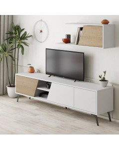 Mobile porta Tv Fiona 180X35,6X48 con mensola a parete colore bianco rovere
