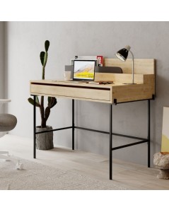Scrivania Rovere con Dettagli Antracite e Gambe Nere Leila 110x60x101