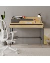 Scrivania rovere con dettagli antracite e gambe nere Leila 110x60x101