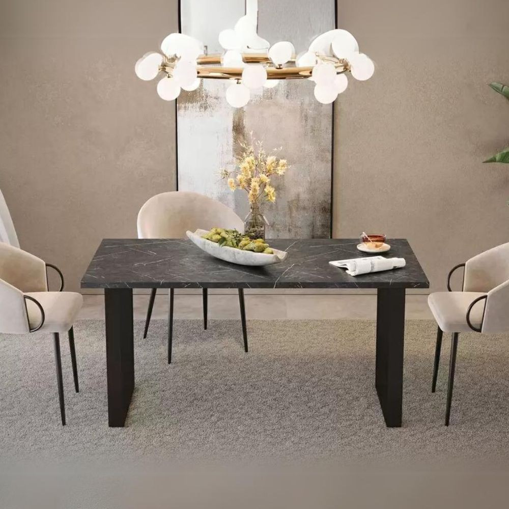 Tavolo piano effetto marmo nero e gambe in metallo Zaira 160x90x77h