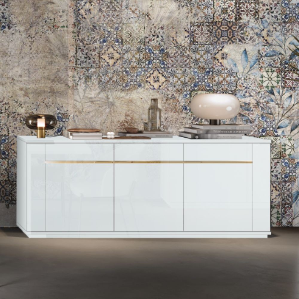 Credenza per cucina bianca lucido, 2 ante