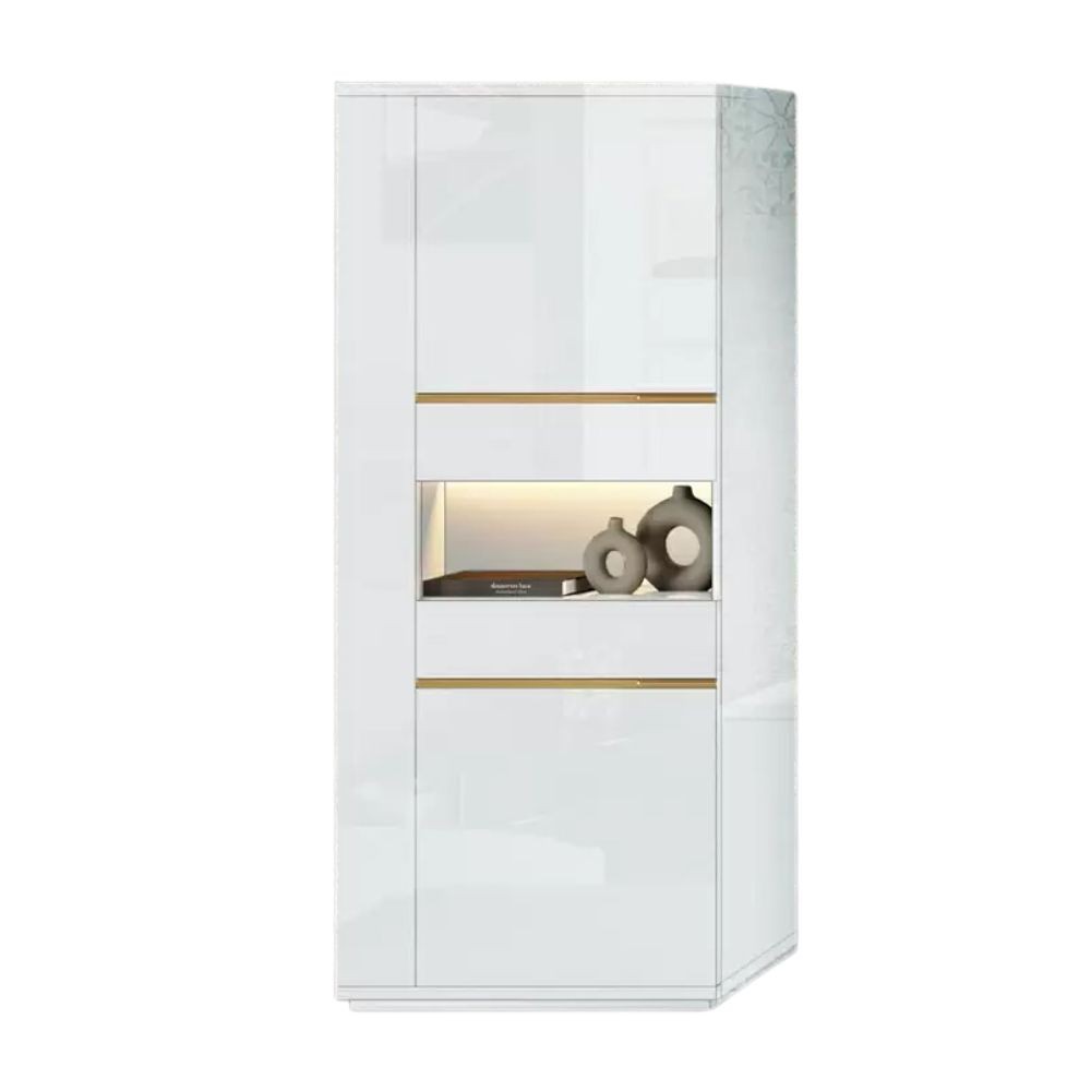 Vetrina credenza con anta bianco laccato lucido particolari oro Alce 74x49x179h